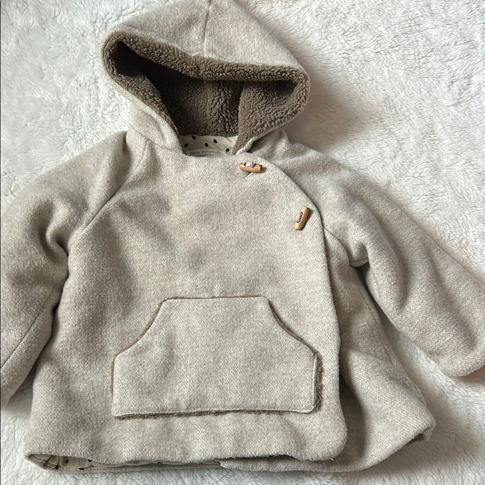 Zara Cream and Brown Cozy Fleece Hoodie